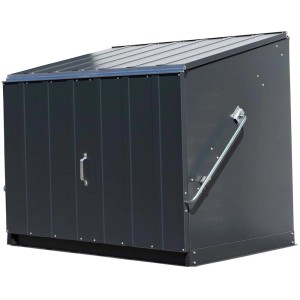 Anthrazitfarbene Trimetals Aufbewahrungsbox Stowaway, 138x89 cm, ideal für Garten und Fahrräder.