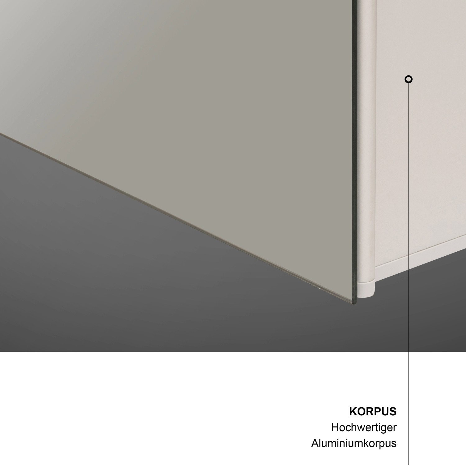 Detailaufnahme: DSK Spiegelschrank Aluminio Vegas, alufarbener Korpus.