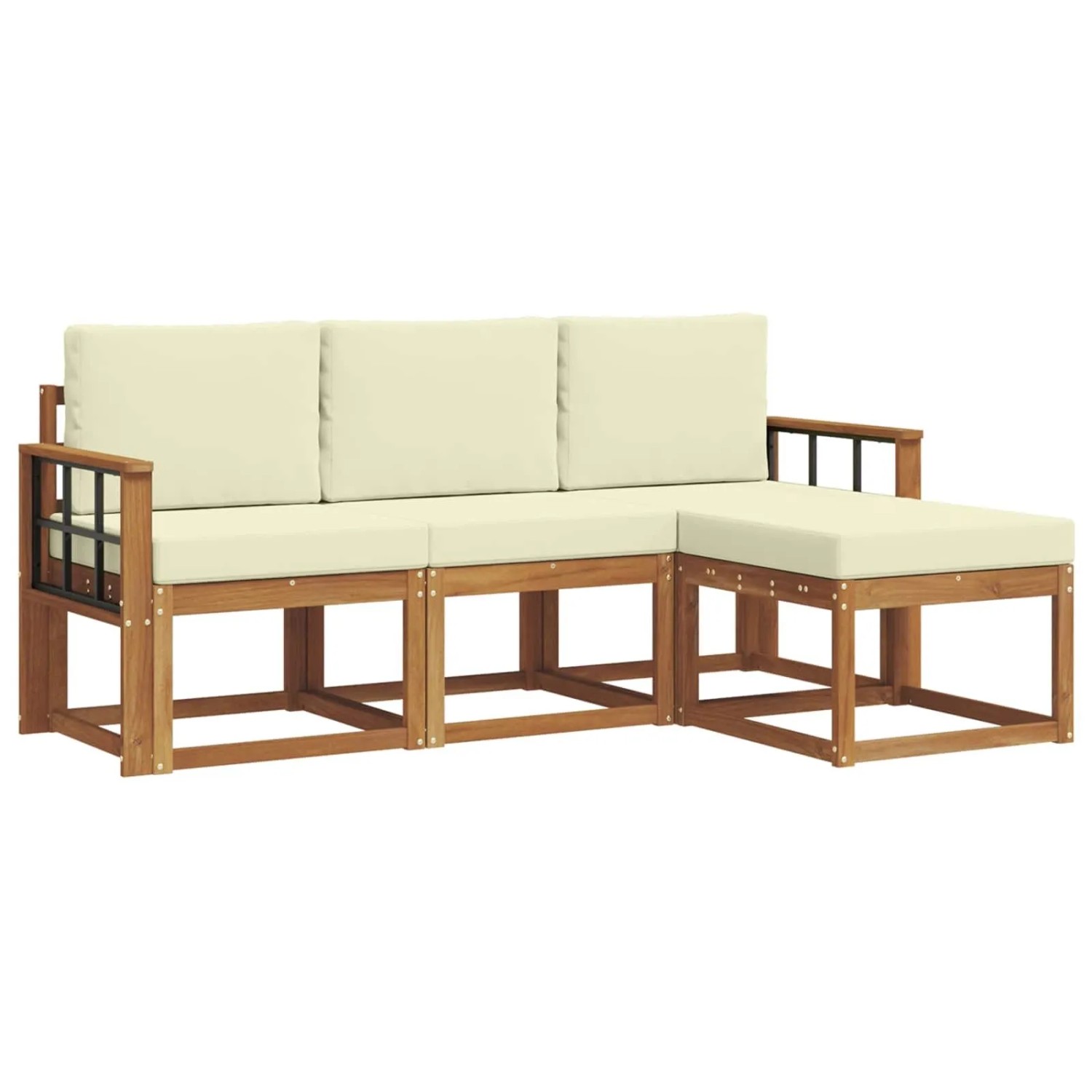 vidaXL Outdoor-Sofagarnitur mit Kissen 4 Stk Natur und Creme 3366228