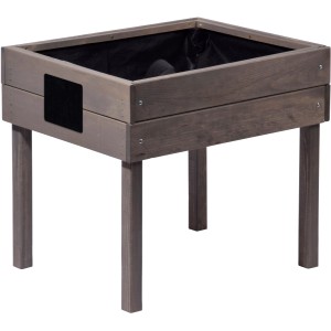 Anthrazitfarbenes Minihochbeet aus Holz mit Tafel, 50x40x45 cm, ideal für Balkon und Garten.