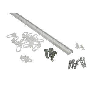 Gardinia Aluminiumschiene, 250 cm, weiß, mit Zubehör wie Gleiter, Träger und Schrauben.