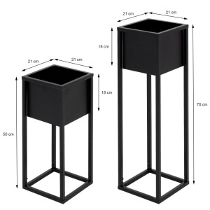 ML-Design Blumenständer 2er Set, schwarz, 50/70cm hoch. Dekorative Blumenkästen mit Übertopf.