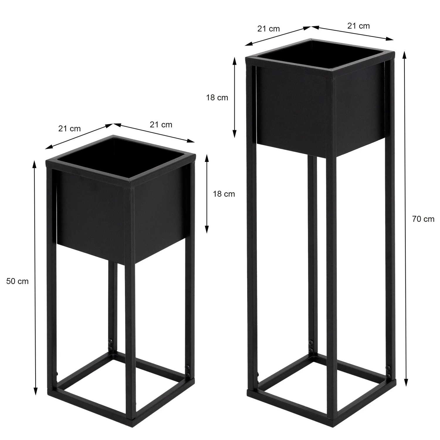 ML-Design Blumenständer 2er Set, schwarz, 50/70cm hoch. Dekorative Blumenkästen mit Übertopf.