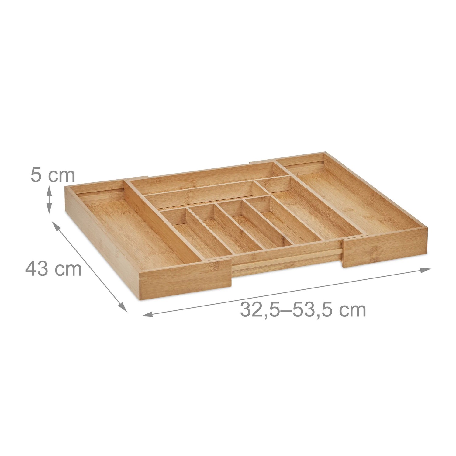 Relaxdays Besteckkasten Bambus Natur Ausziehbar Verstellbar 43 cm 7 bis 9 Fächer_2