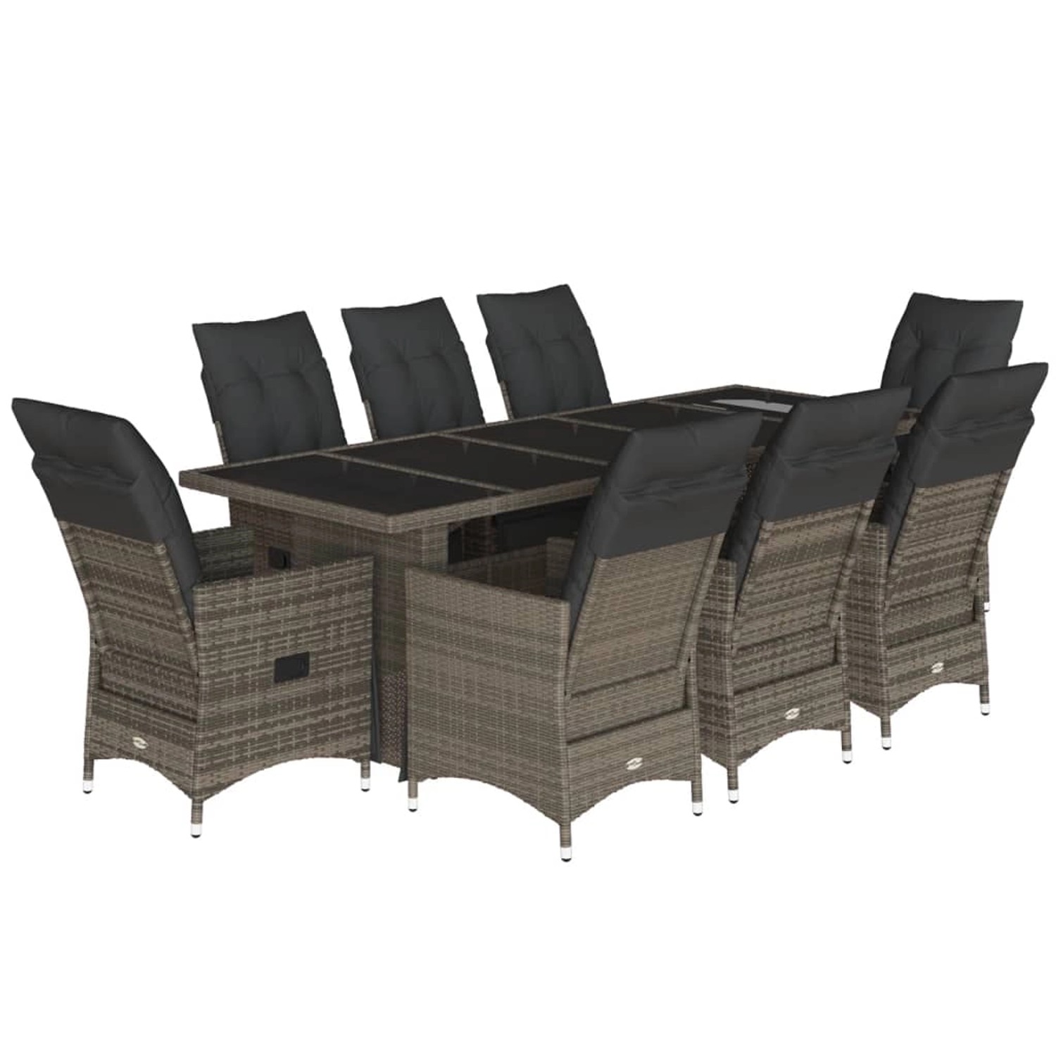 vidaXL 9-tlg Garten-Bistro-Set mit Kissen Grau Poly Rattan Modell 2