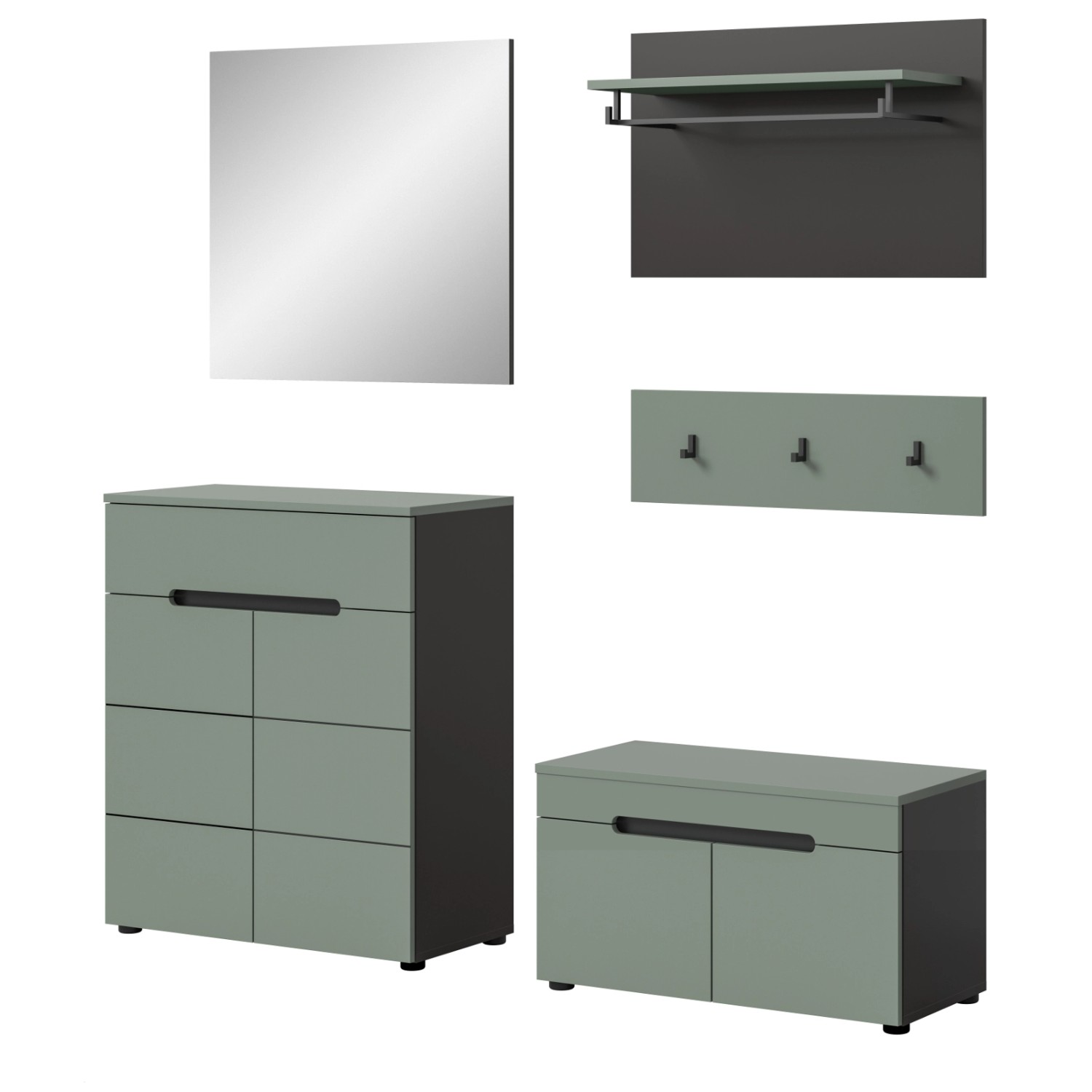 Inn.Furn Garderoben-Set 5-teilig in Salbei und Grau 175 cm Cooper günstig online kaufen