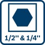 Symbol für Bosch Professional Akku-Drehschlagschrauber GDX 18V-200 mit 1/2" & 1/4" Aufnahme.