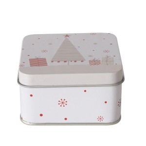 Mehrfarbige Boltze Vorratsdose Halmstad mit Weihnachtsbaum und Geschenken.