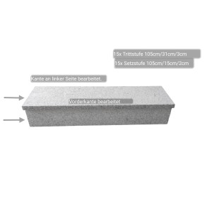 Pedras Salgadas Außentreppenbelag, geflammt, 105cm breit, für Steigungen bis 18,5cm. Granit Treppenstufen Set.
