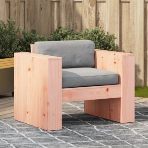 vidaXL Gartensessel aus massivem Douglasienholz mit grauen Polstern auf einer Terrasse.