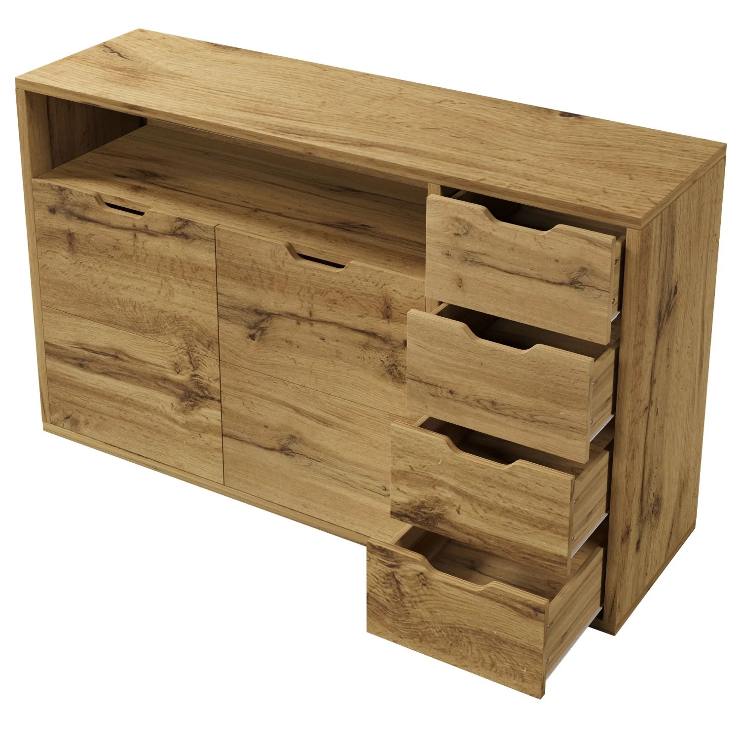 okwish Kommode mit Türen Schubladen Wohnraum 150x40x90cm Natur