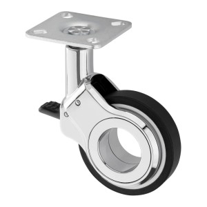 SOTECH Design Möbelrolle BERLIN, Ø60 mm, Chrom poliert, mit Bremse und Montageplatte.