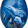 baliv WC-Sitz Saria mit Ozean-Motiv: Delfine und Fische auf blauem MDF-Holzkern.