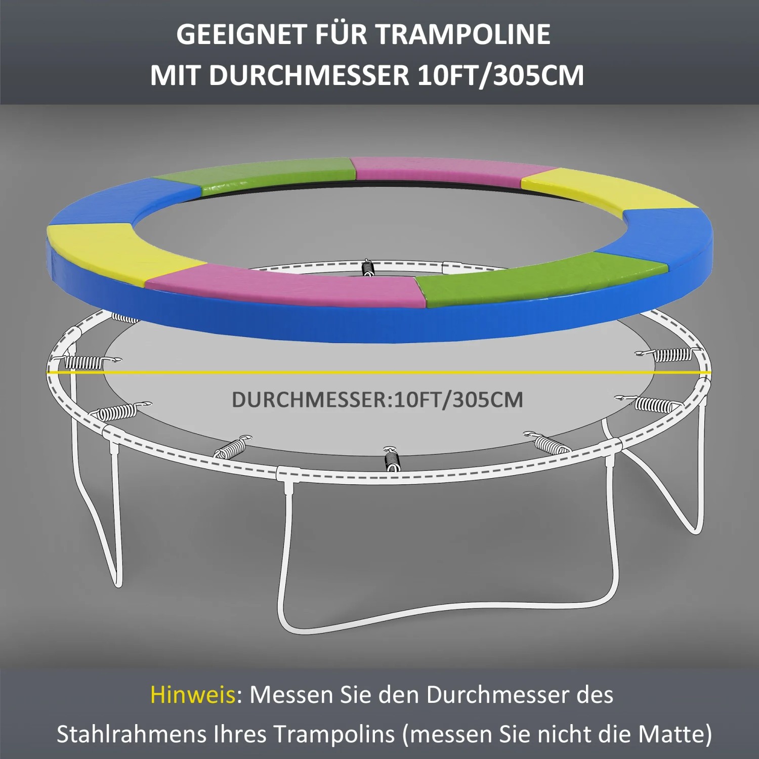 SPORTNOW Trampolin Randabdeckung, mehrfarbig, Ø305cm, für Trampoline mit 305 cm Durchmesser.