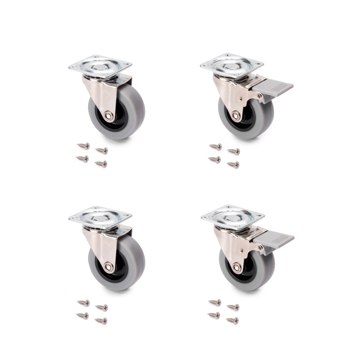 Emuca Lot von 4 Rollen Slip mit Montageplatte Durchmesser 50 mm Stahl und Kunststoff Grau
