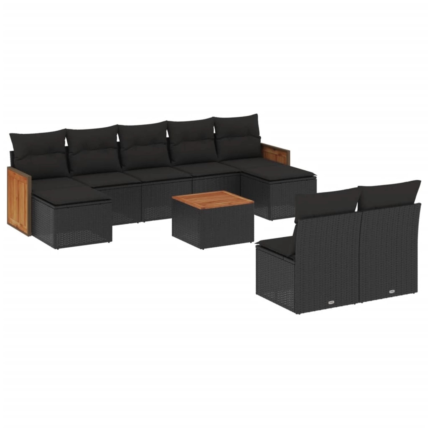 vidaXL 10-Tlg Garten-Sofagarnitur mit Kissen Schwarz Poly Rattan 3228057 günstig online kaufen