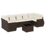 Braune 8-tlg. vidaXL Garten-Sofagarnitur aus Rattan mit cremefarbenen Kissen und Tisch.