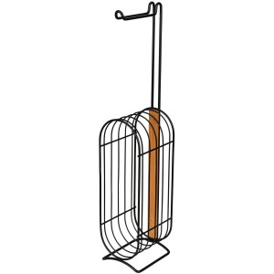 Wenko 2-in-1 Toilettenpapierhalter mit Ständer, schwarz, mit Bambus-Akzenten. Für Papierrollen und Ersatzrollen.
