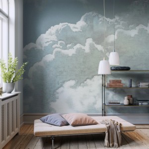 Komar Vliestapete Vintage Clouds in Blau, Wolkenmuster für Wandgestaltung.