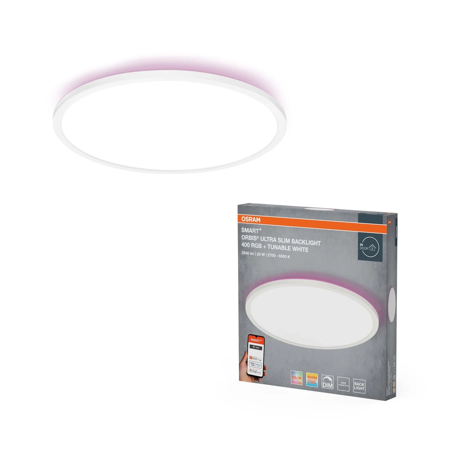 Osram Smart-LED-Panelleuchte Orbis Ultra Slim Rücklicht RGBTW Ø 40 cm Weiß