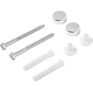 WC Befestigungs-Satz: Schrauben, Dübel und verchromte Abdeckkappen für Stand-WCs.