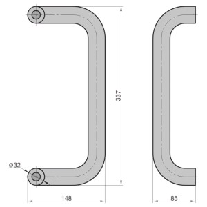 Basi Stoßgriff SG 7000 U-Form gekröpft, Edelstahl, Maße: 369x145mm, für Kreuzgehänge & Werfgehänge.