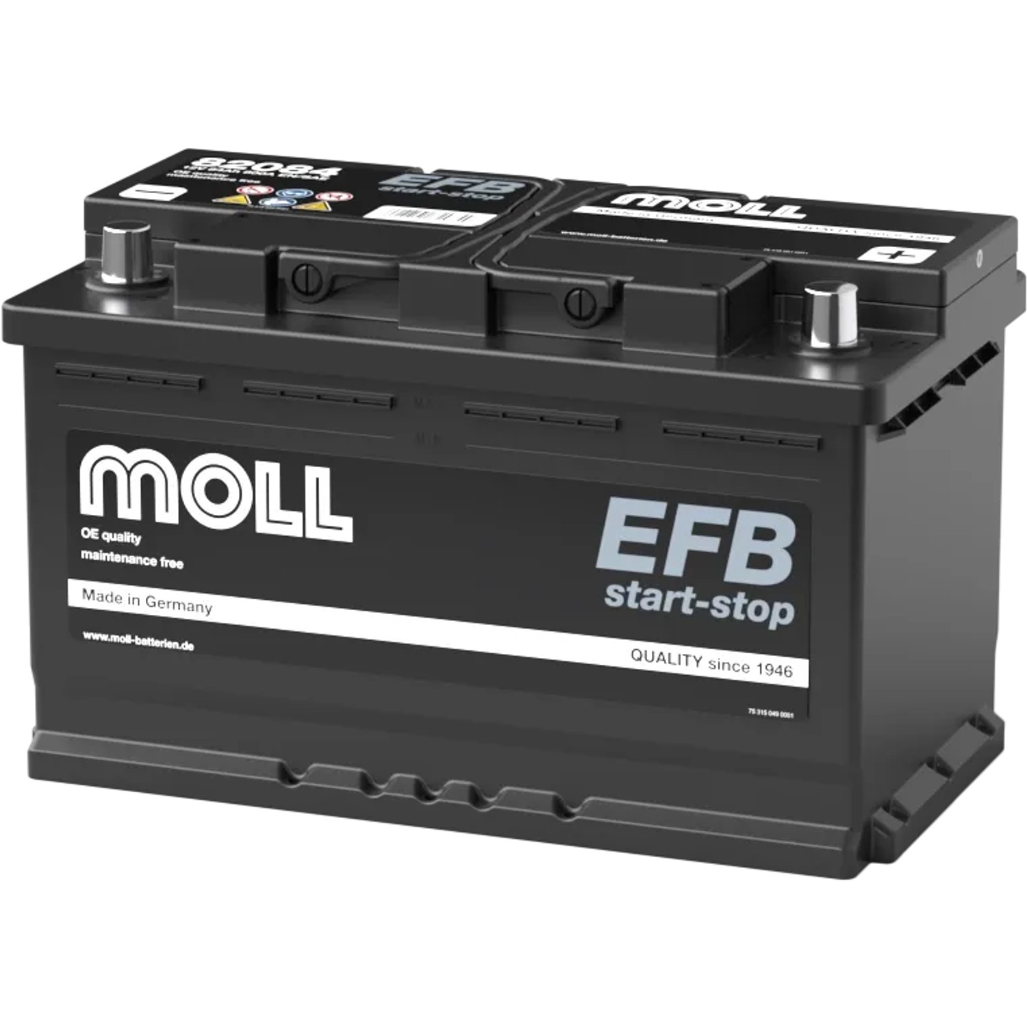 MOLL Batterien 82084 12V 84Ah 800A EFB Start-Stop Starterbatterie Made in Germany