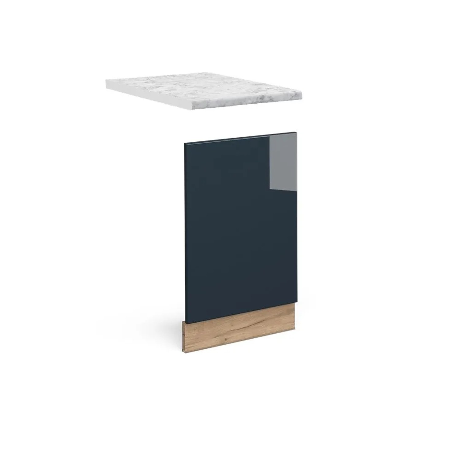 Vicco Frontblende Fame-Line Geschirrspüler Fronttür DunkelBlau Hochglanz 45 cm AP Marmor mit Goldkraft Eiche Korpus