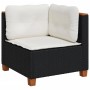 Schwarzes Ecksofa aus Rattan mit cremeweißen Kissen, Teil der vidaXL Garten-Sofagarnitur