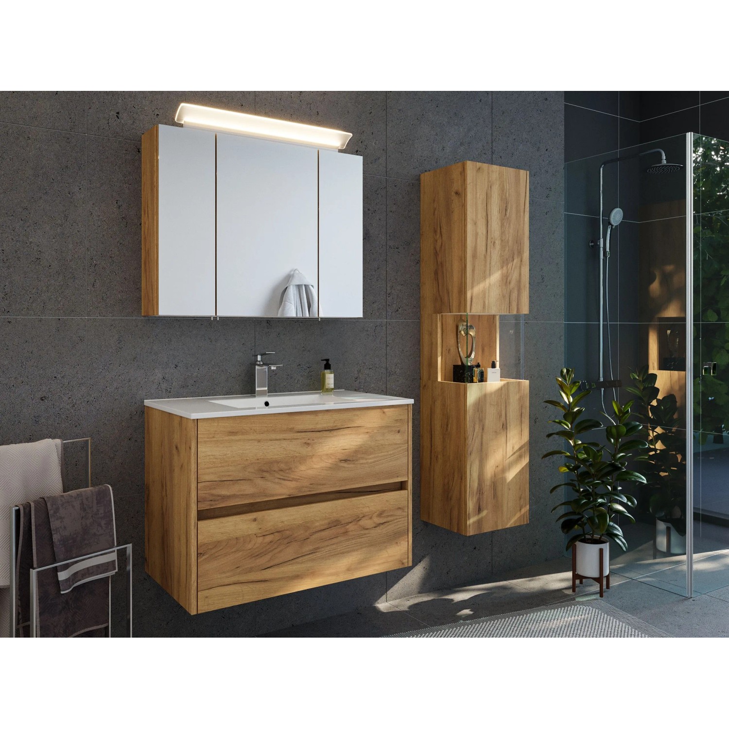 Posseik Badmöbelset Limes 80 cm Eiche Gold