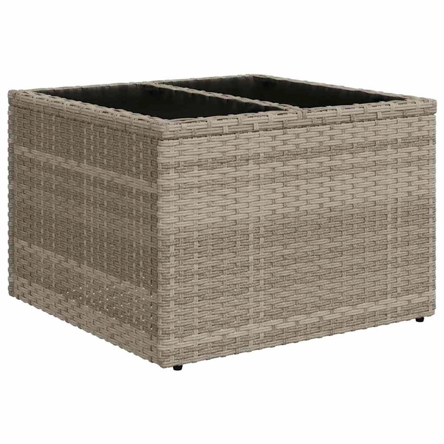 Detailaufnahme eines grauen vidaXL Gartensofa-Moduls aus Polyrattan. Teil eines 9-teiligen Gartenmöbel-Sets.