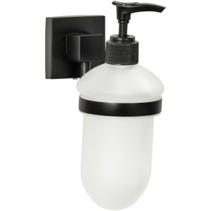 Fackelmann Seifenspender New York, schwarz, aus satiniertem Glas, zur Wandmontage.