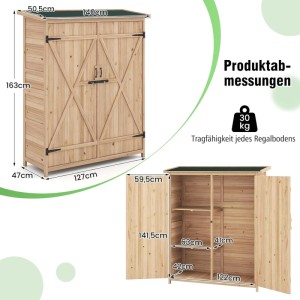 Costway Gartenschrank mit Wasserfestem Asphaltdach & Abnehmbare Regale