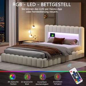 PXloue Baumstumpfbett Polsterbett mit LED Stauraum&USB Linen 180x200cm Beige