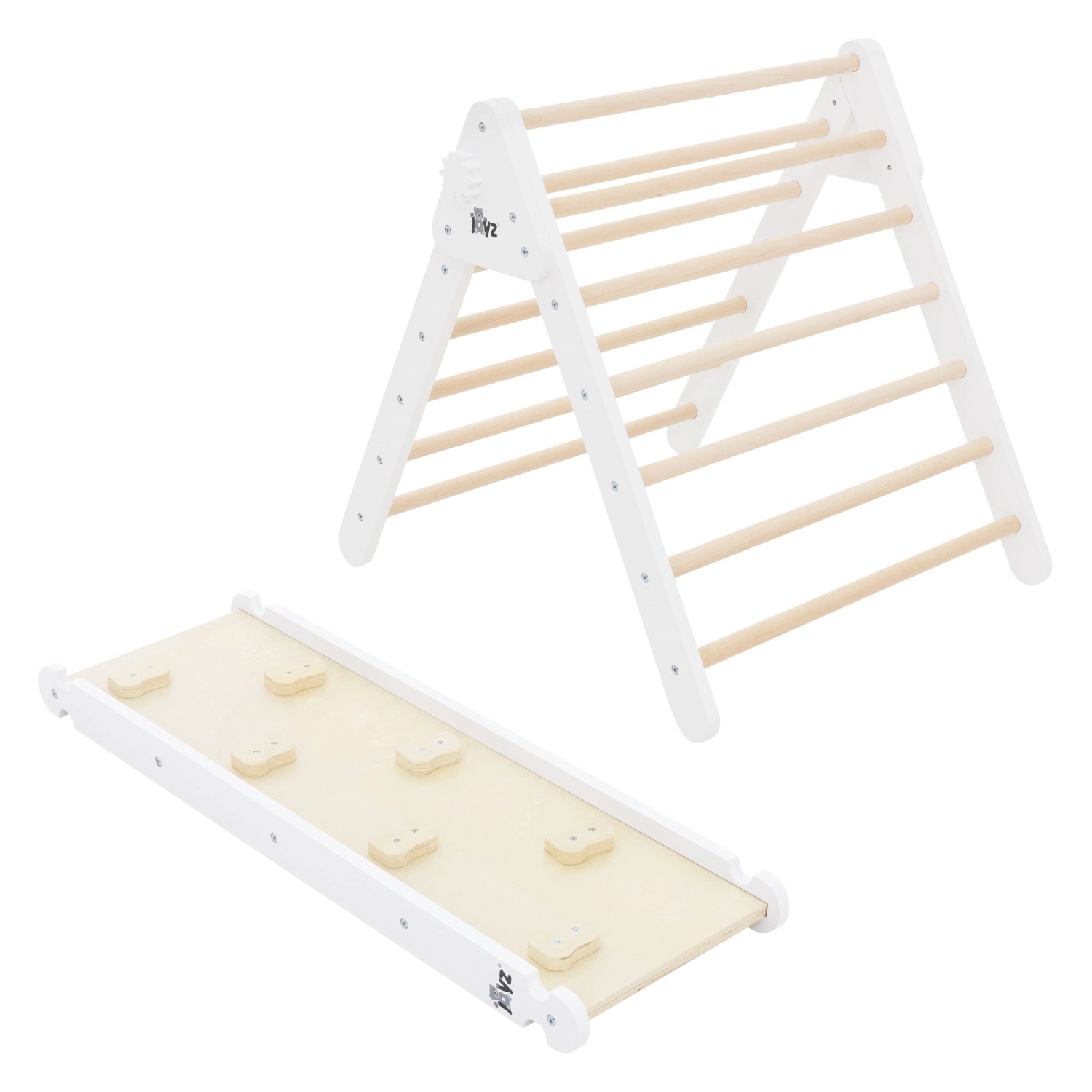 Joyz 2in1 Kletterdreieck mit Rutsche Weiß aus Holz Pikler Art 2Er Set Indoor