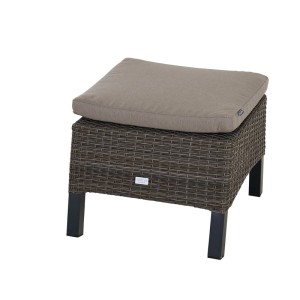 Siena Garden Hocker Taranto, anthrazitfarbenes Aluminiumgestell mit braunem Rattan und beigem Kissen.