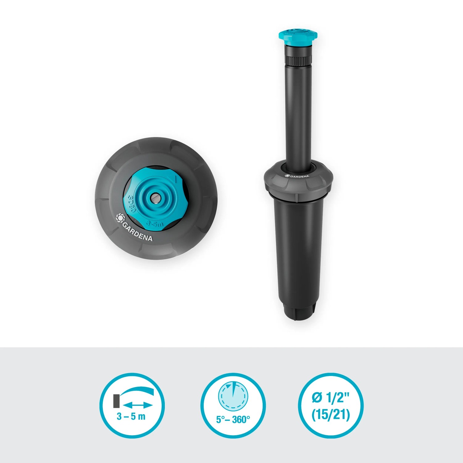 Gardena Versenkregner SD80 für bis zu 80 m² Rasenfläche, Teil des Sprinkler-Systems.