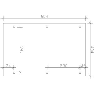 Technische Zeichnung des Skan Holz Carport Emsland, Maße: 404 x 604 cm.