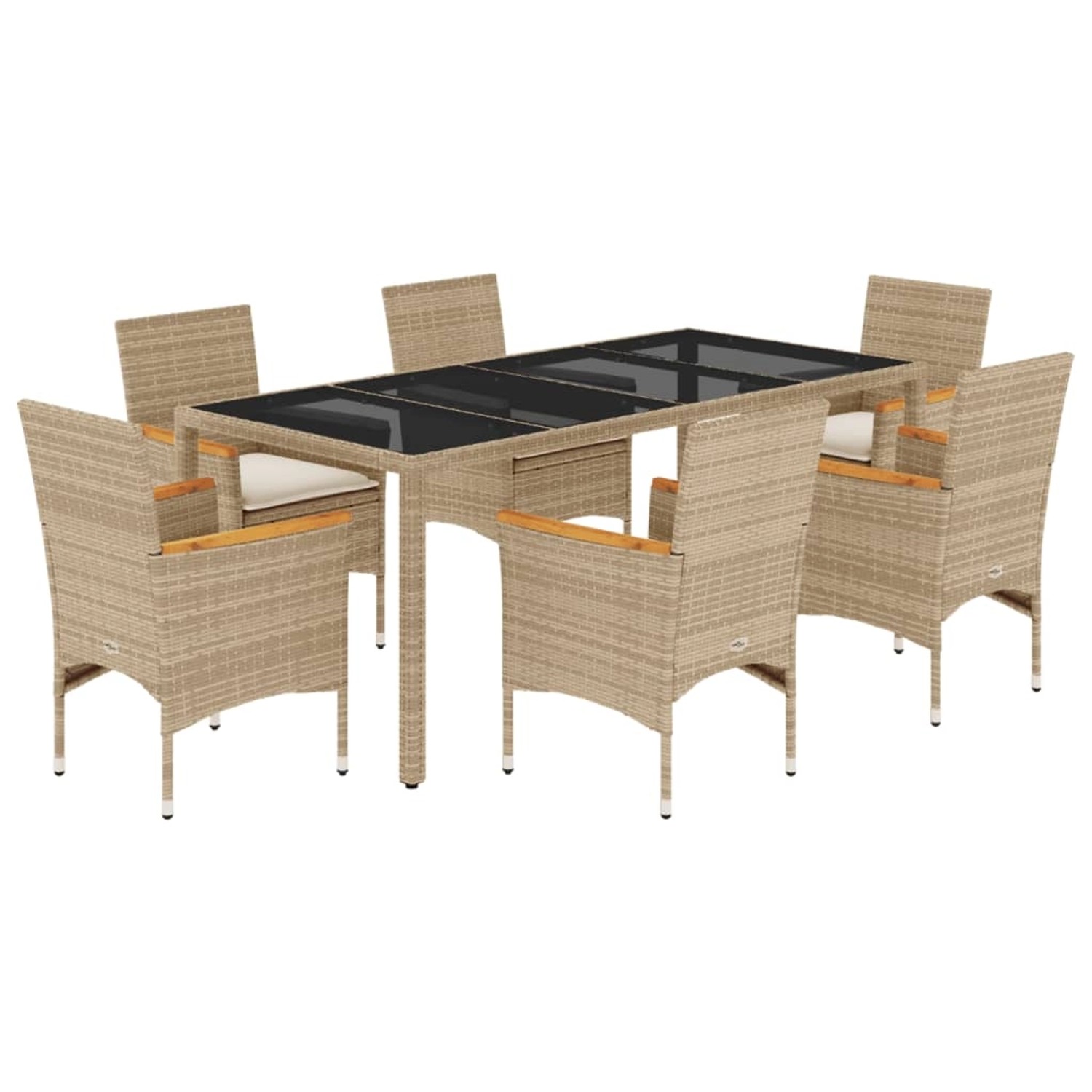 vidaXL 7-Tlg Garten-Essgruppe mit Kissen Beige Poly Rattan und Glas 3278661 günstig online kaufen
