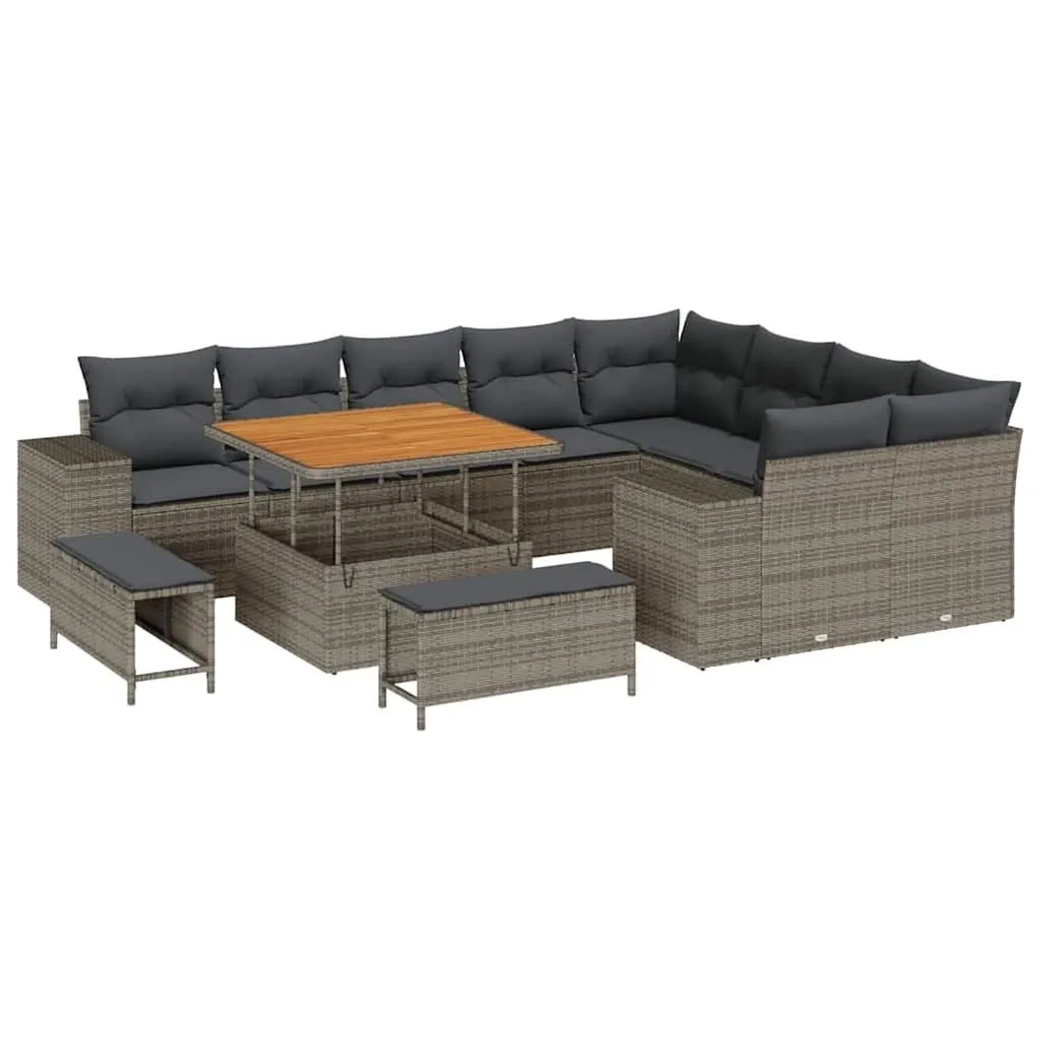 vidaXL Garten-Sofa-Set mit Kissen mit Speicher 12-Tlg Grau 3363988