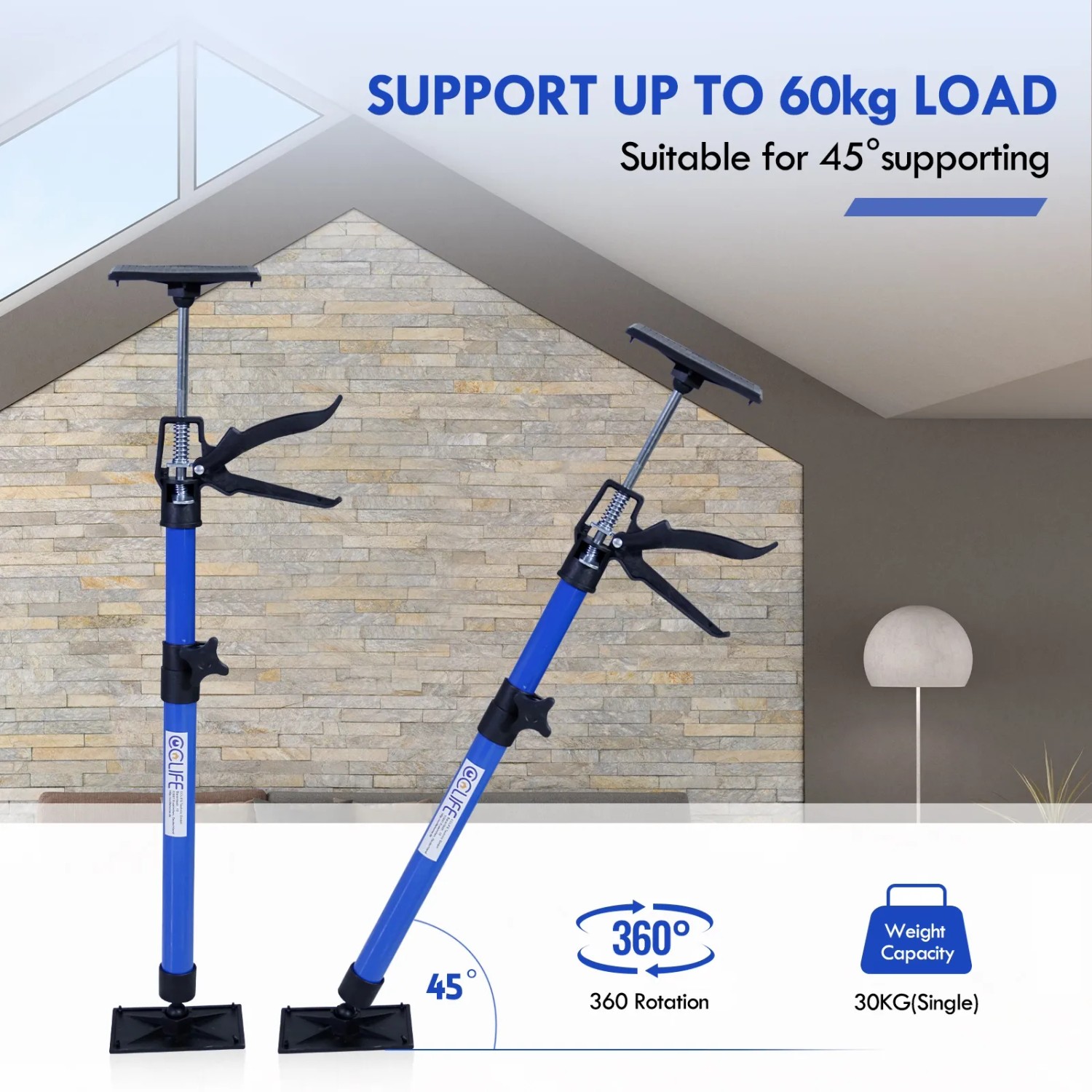 2 blaue CCLIFE Deckenstützen, 50-115cm, bis 30kg belastbar, für Montagearbeiten.