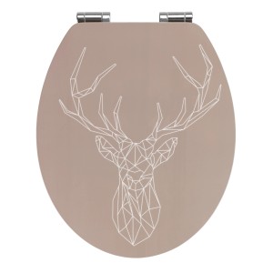 WC-Sitz Stag MDF/Bambus, beige mit Hirsch-Motiv. Toilettendeckel mit Absenkautomatik.