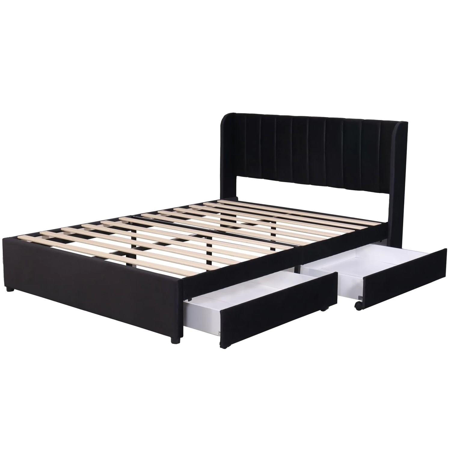 okwish Polsterbett 160x200cm mit Rückenlehne Schlafzimmer Schwarz ohne Matratze
