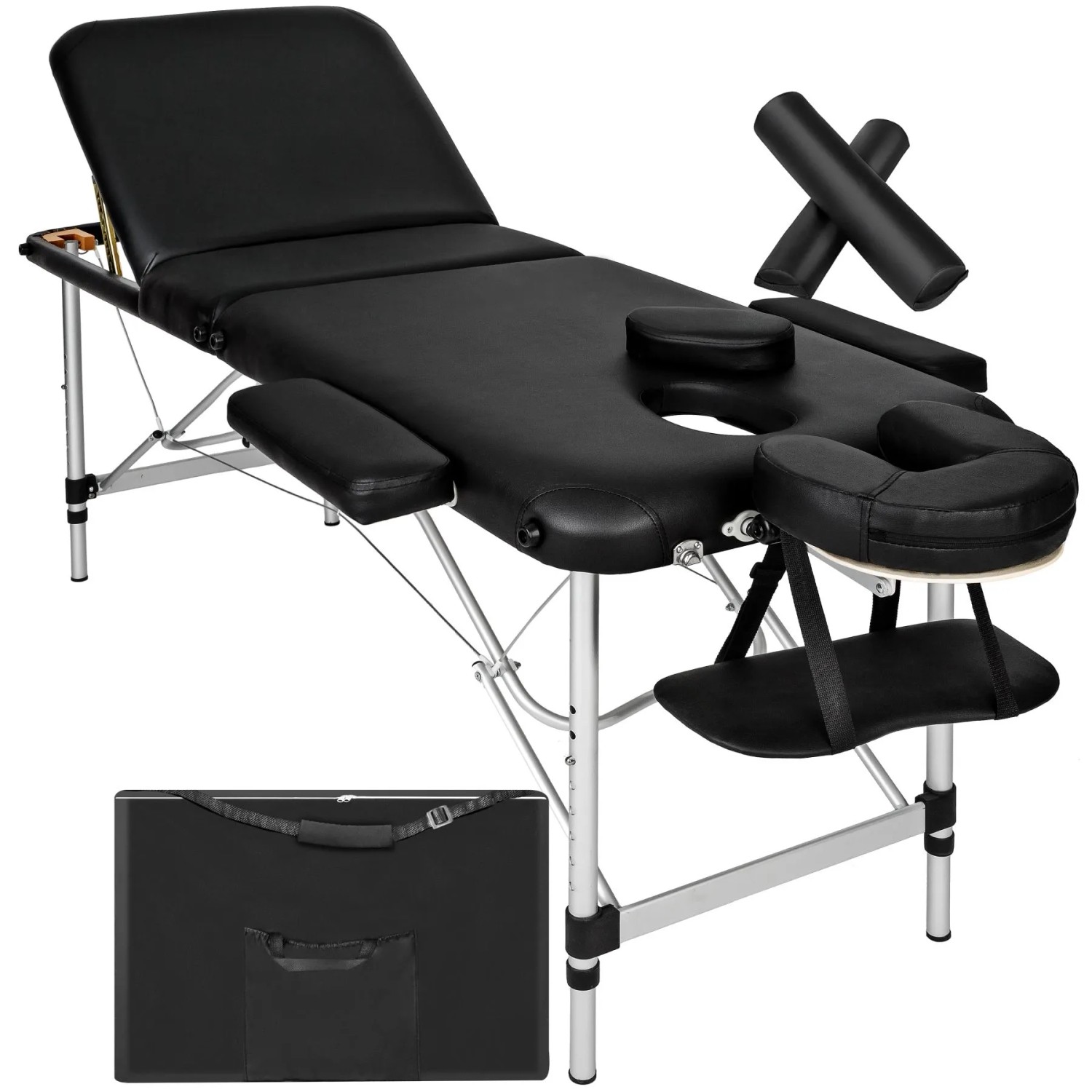 Tectake 3 Zonen Massageliege Set  Breite 60 cm  Polsterung 5 cm Inklusive Lagerungsrollen und Tragetasche  210 x 95 x 89 cm Schwarz