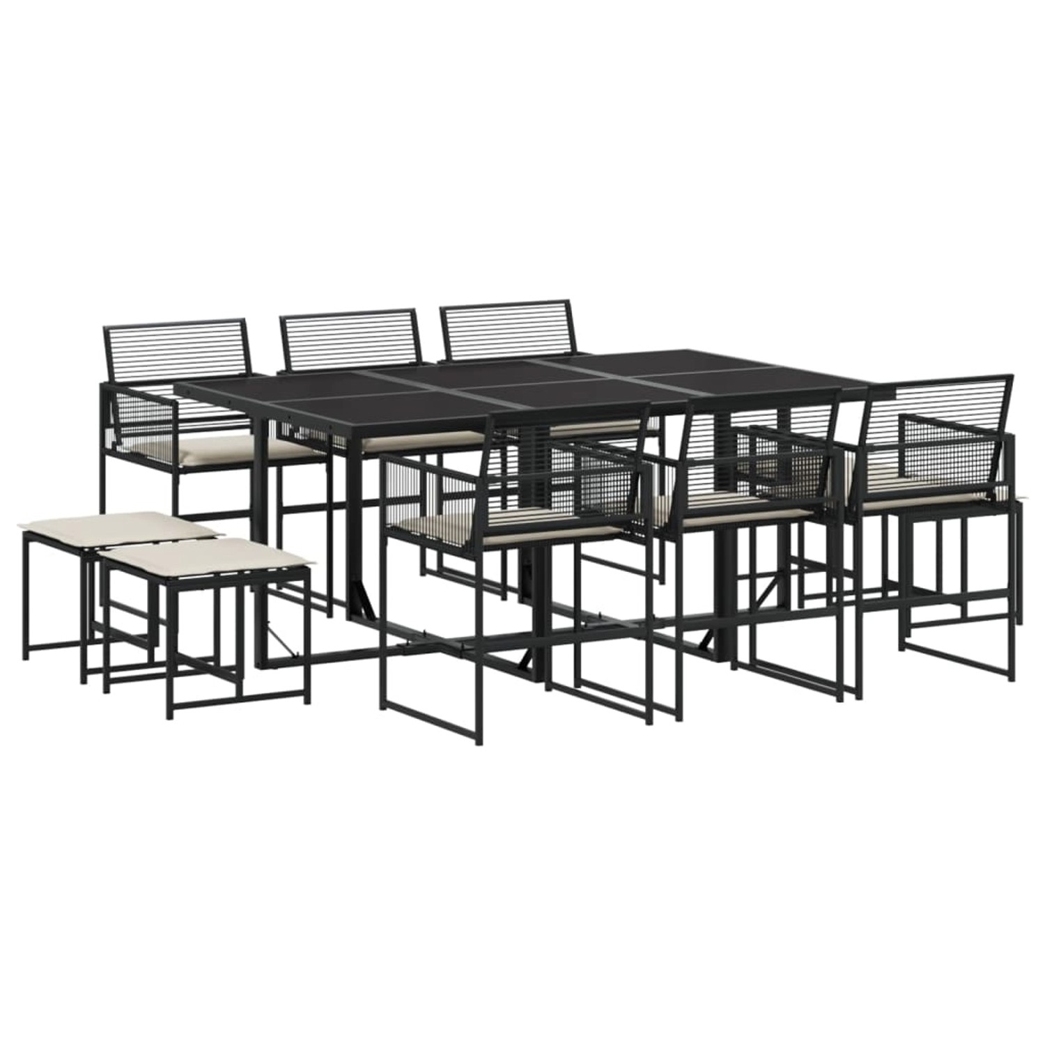 vidaXL 11-Tlg Garten-Essgruppe mit Kissen Schwarz Poly Rattan 3295029 günstig online kaufen