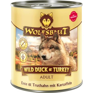 Wolfsblut Hunde-Nassfutter Wild Duck & Turkey, Dose mit Ente und Truthahn für adulte Hunde.