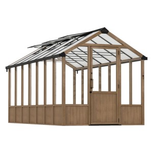 CANOPIA Gewächshaus Natura Braun 12m² mit Fundamentrahmen, Polycarbonat, Dachfenster und Tür.