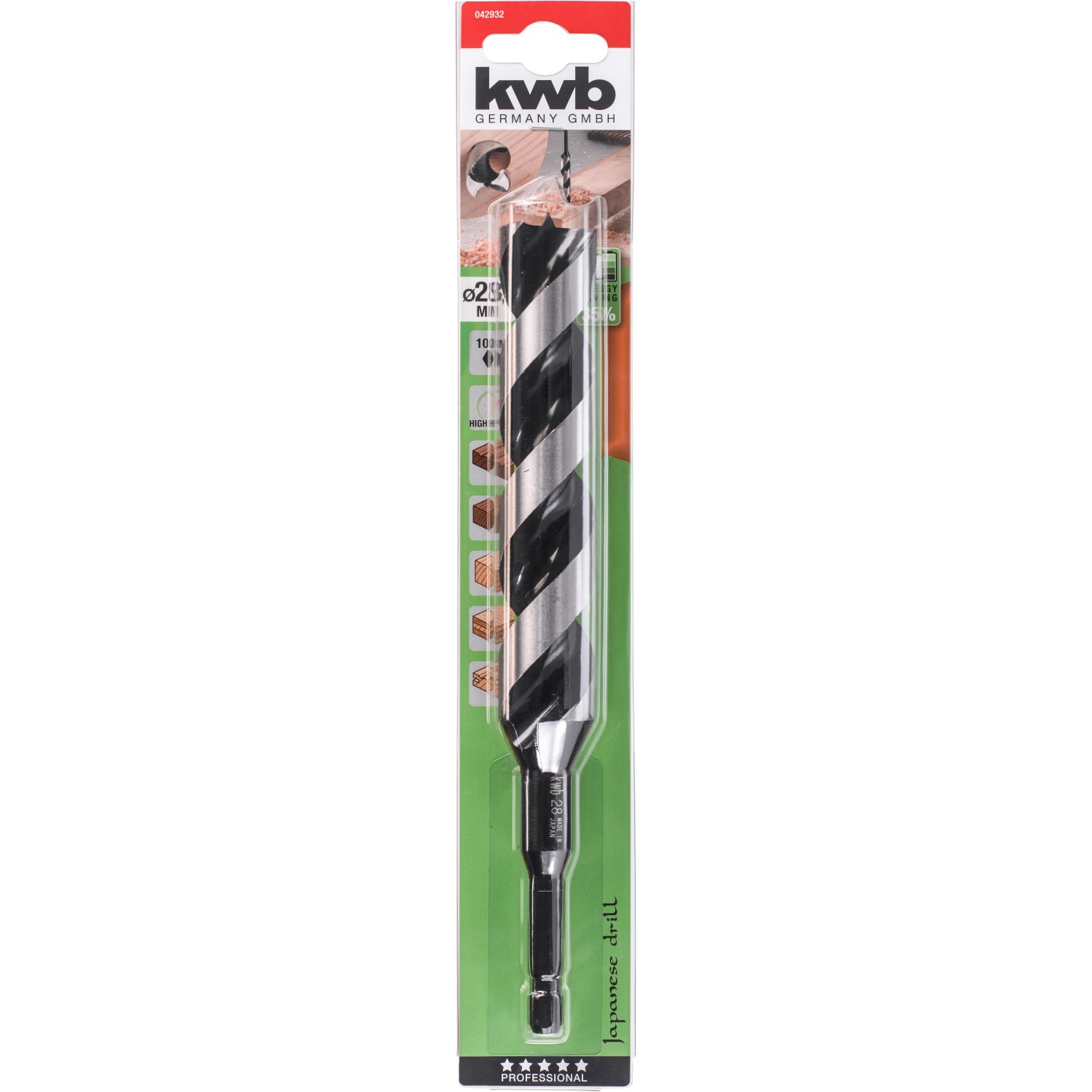 kwb 3-S Japan Schlangenbohrer, 32 mm, für präzise Holzbohrungen.
