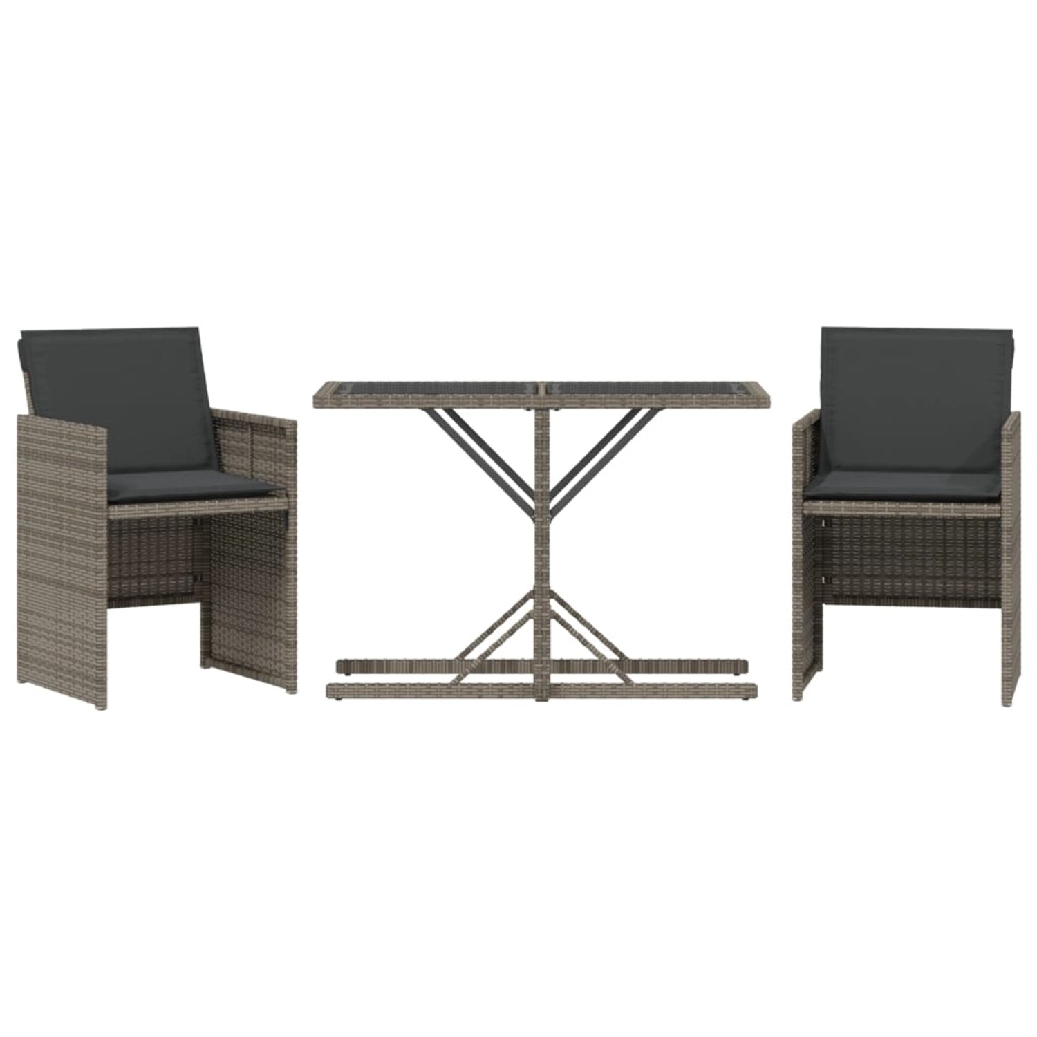 vidaXL 3-Tlg Bistro-Set mit Kissen Grau Poly Rattan 365064
