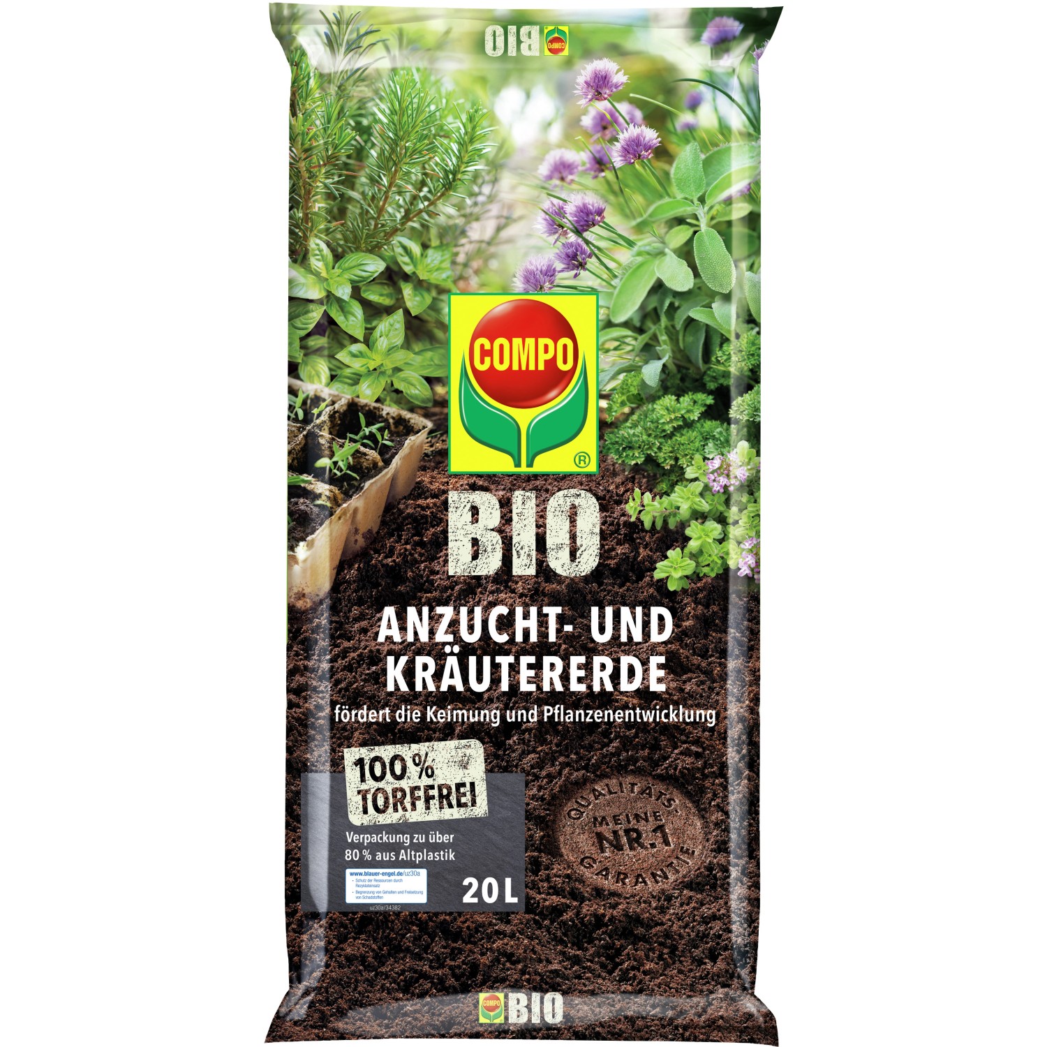 Compo BIO Anzucht- und Kräutererde torffrei 2040 l (102 x 20 l) 1 Palette